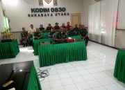 Jajaran Kodim Surabaya Utara Bersama Tiga Pilar Saksikan Live Streaming Upacara HUT ke-78 TNI