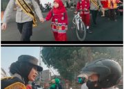 Polwan Polres Mojokerto Berbagi Coklat Ajak Masyarakat Tertib Lalu Lintas.