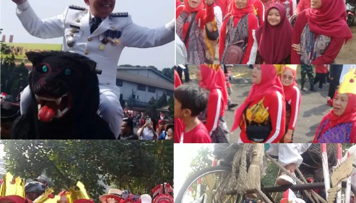 Semarak Peringatan HUT-RI Ke-79 Lurah Cipamokolan dan Camat Rancasari Naik Sisingaan