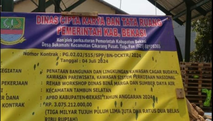 Dinas Cipta Karya dan Tata Ruang Kabupaten Bekasi Dinilai Lemah Awasi Proyek Rehab Gudang Work Shop DSDABMBK