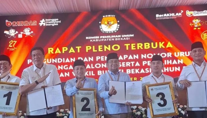 KPUD Kabupaten Bekasi Laksanakan Pengundian Nomor Urut Calon Bupati dan Wakil Bupati Pilkada Bekasi Tahun 2024.