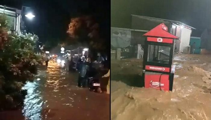 Kabupaten Bandung di Kepung Banjir Saking Derasnya Air Grobak Pedagang Terbawa Arus