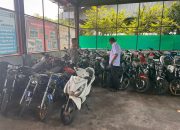 Puluhan Motor Barang Bukti Hasil Operasi Terpadu Polres Pasuruan Kota Diamanakan di Gudang Rubasan II Jatim.