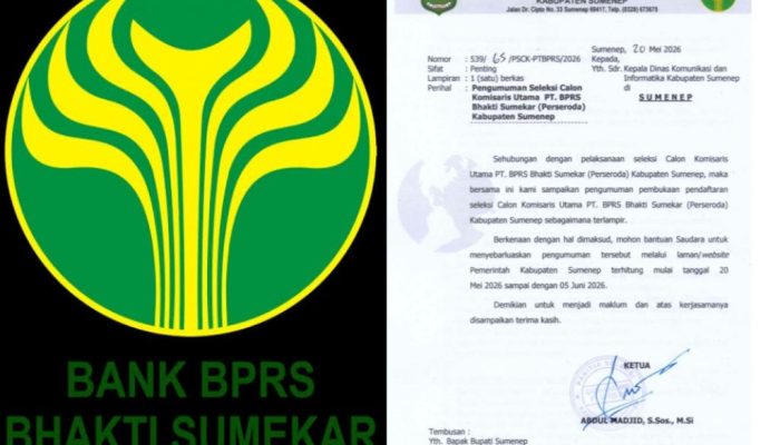 Pemkab Sumenep Buka Seleksi Calon Komisaris Utama PT BPRS Bhakti Sumekar, Pendaftaran Dibuka Hingga 5 Juni 2026
