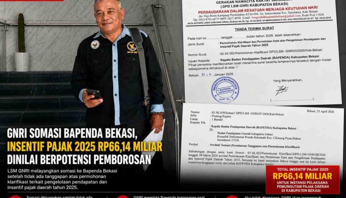Rp66,14 Miliar Insentif Pajak Bekasi Disorot, GNRI Somasi Bapenda: “Jangan Jadikan Uang Rakyat Bancakan Birokrasi”