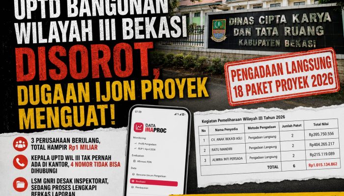 UPTD Bangunan Wilayah III Bekasi Disorot, Dugaan Pengondisian Proyek Menguat: Paket Dipecah, Kontraktor Itu-Itu Lagi?