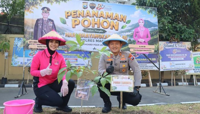 Tak Hanya Jaga Kamtibmas, Polres Magetan Peduli Lingkungan Lewat Penanaman Pohon