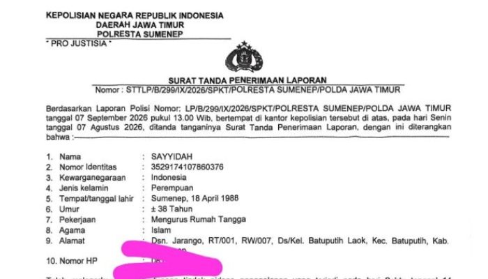 Resmi Dilaporkan ke Polresta Sumenep, Sayyidah Ajukan Laporan Terhadap H. Kadir